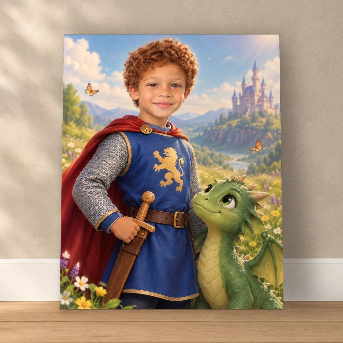 Little Knight & Friendly Dragon Custom Portrait – custom canvas portrait, image 1
