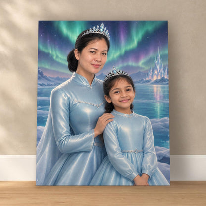 Snow Queen & Little Princess – Mother & Daughter Portrait – custom canvas portrait, image 1