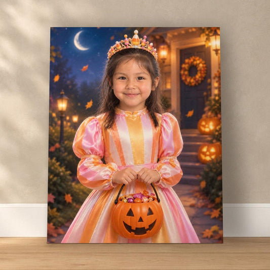 Trick-or-Treat Candy Princess Custom Halloween Portrait – custom canvas portrait, image 1