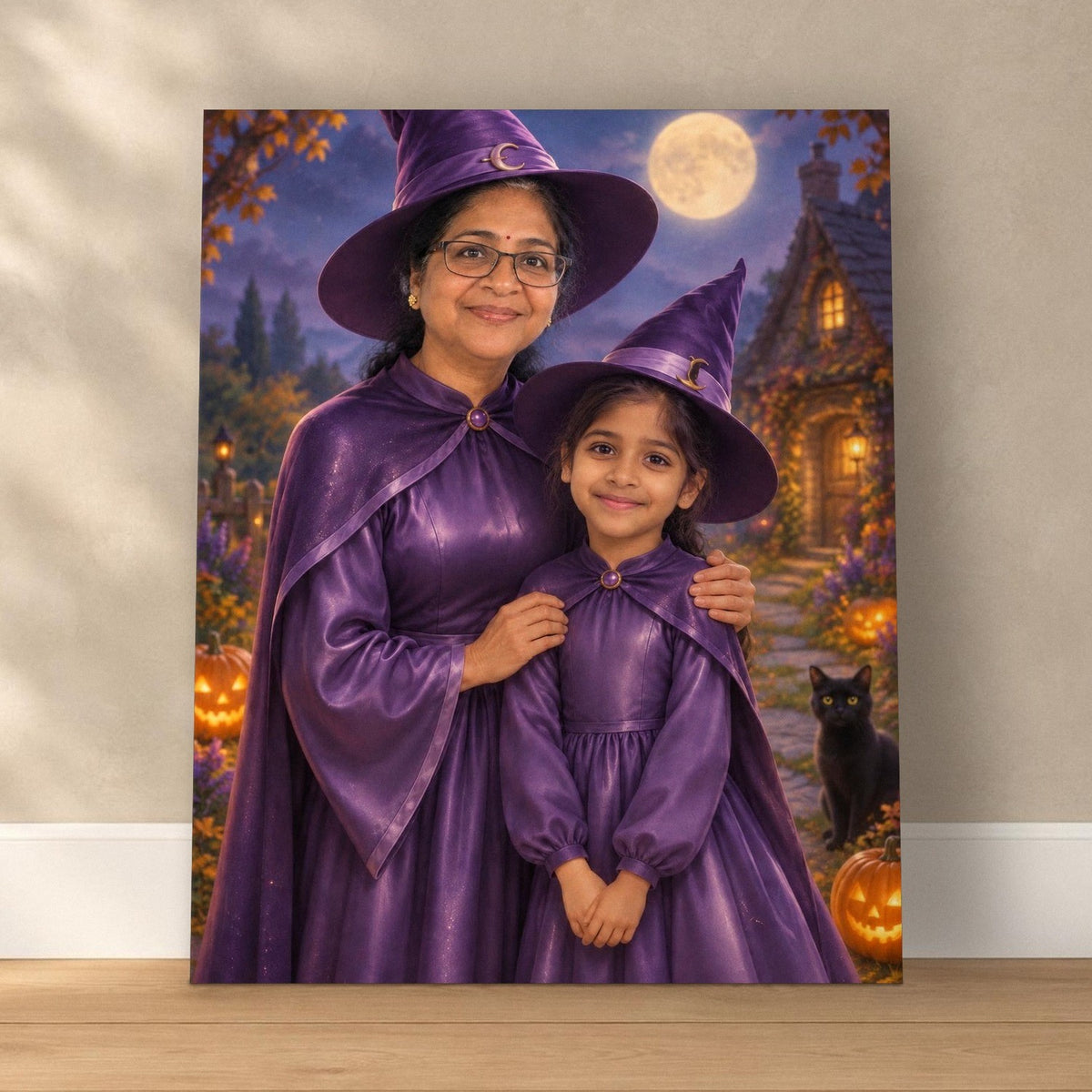 Grandma & Granddaughter Witches – Custom Halloween Portrait – custom canvas portrait, image 1