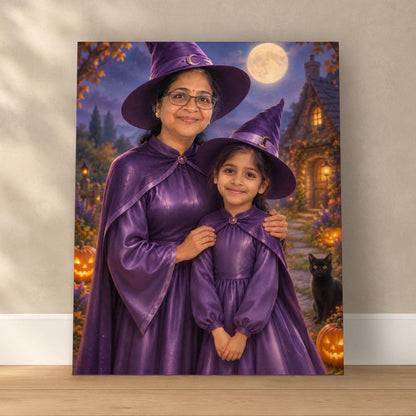 Grandma & Granddaughter Witches – Custom Halloween Portrait – custom canvas portrait, image 1
