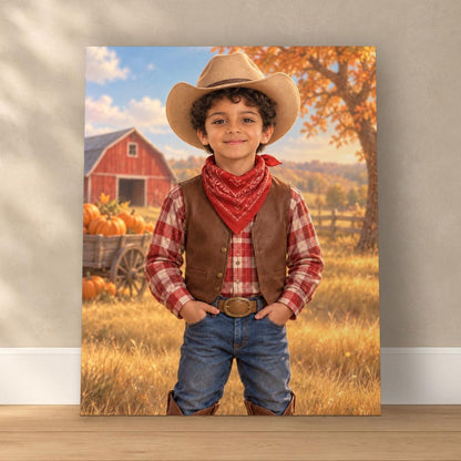 Little Cowboy Custom Harvest Portrait – custom canvas portrait, image 1