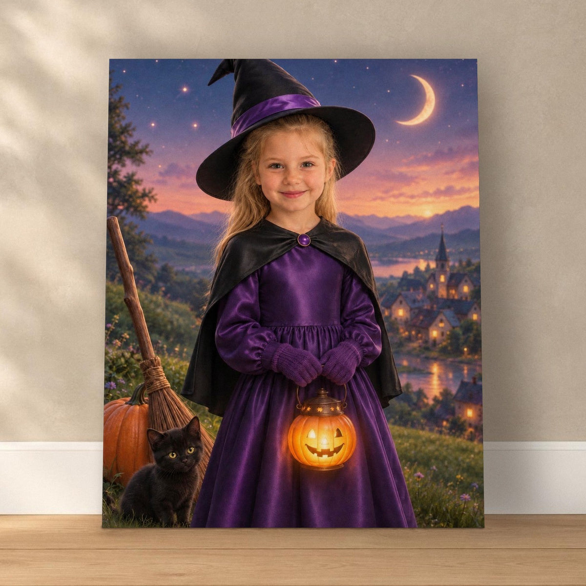 Little Witch Custom Halloween Portrait – custom canvas portrait, image 1