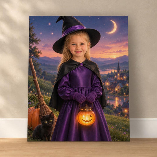 Little Witch Custom Halloween Portrait – custom canvas portrait, image 1