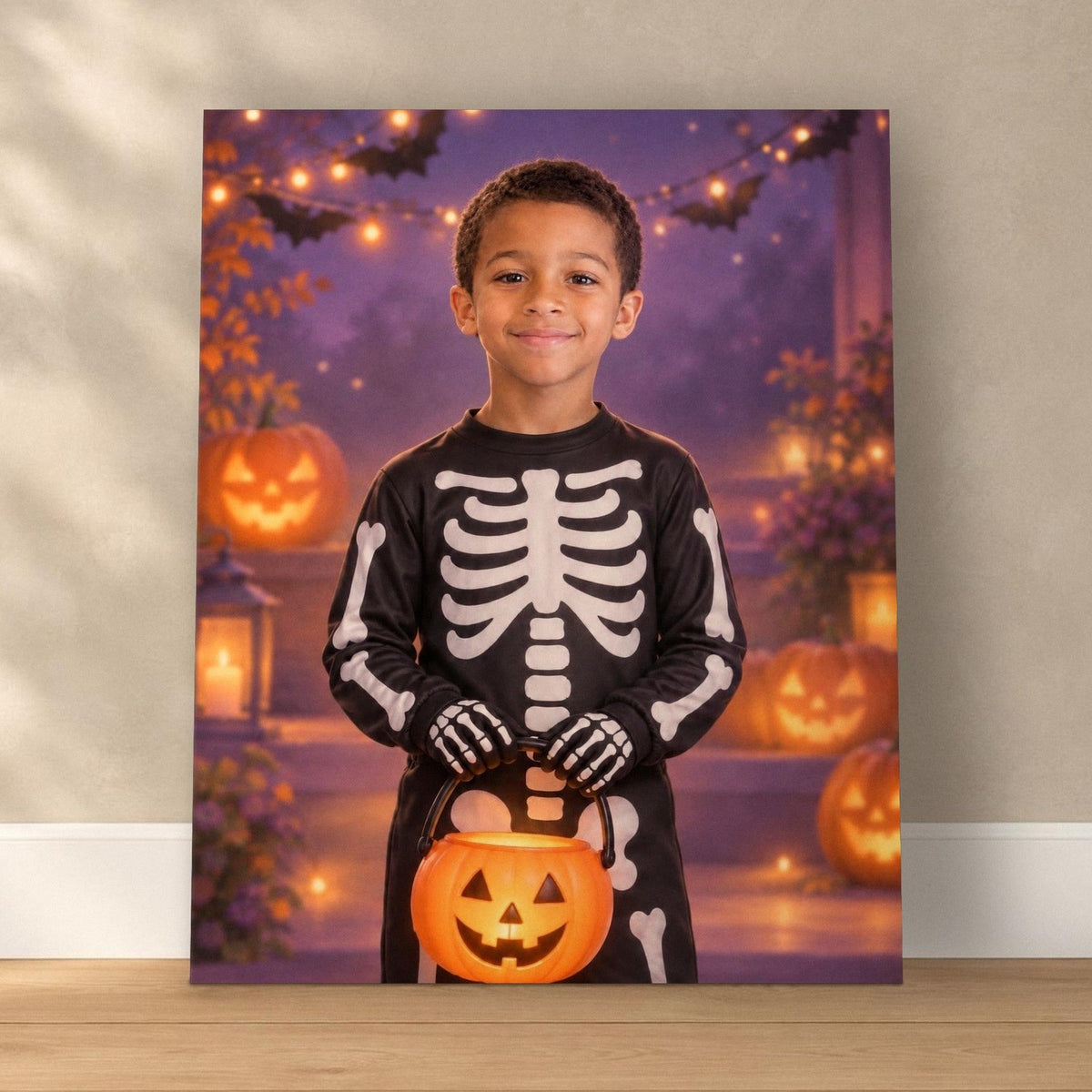 Little Skeleton Custom Halloween Portrait – custom canvas portrait, image 1