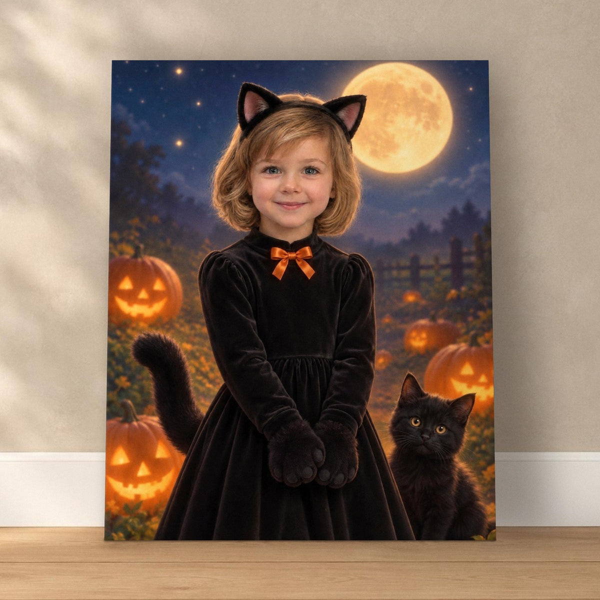 Little Black Cat Custom Halloween Portrait – custom canvas portrait, image 1