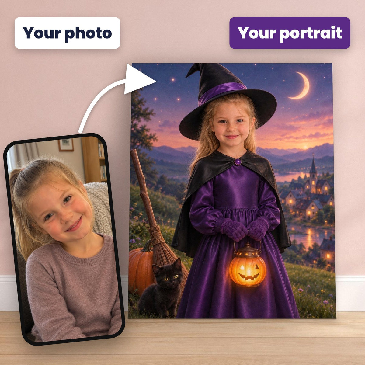 Little Witch Custom Halloween Portrait – custom canvas portrait, image 2