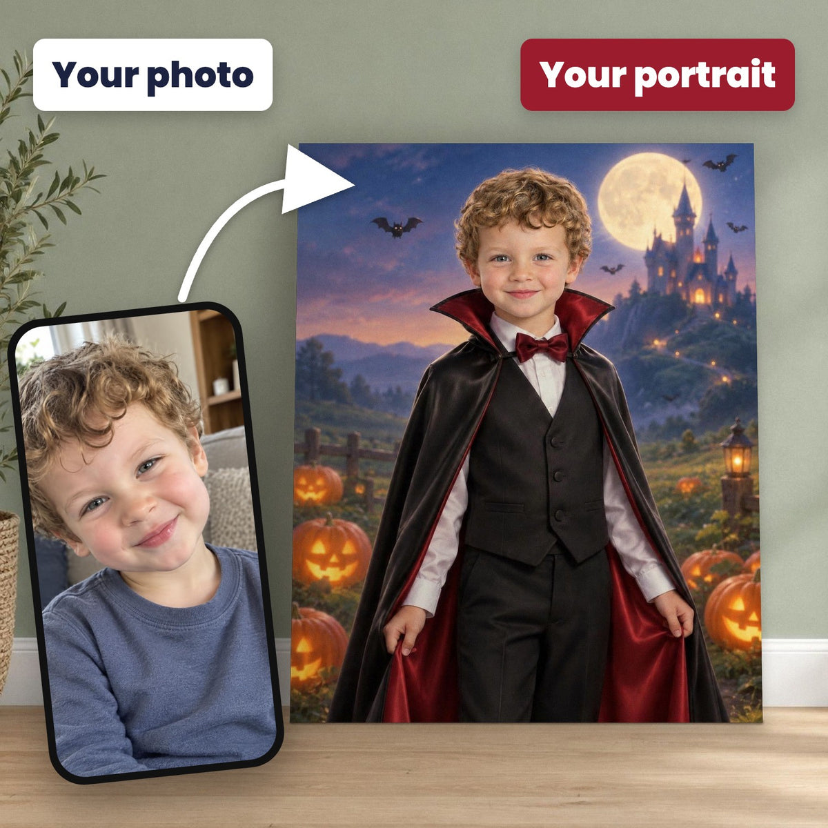 Little Vampire Count Custom Halloween Portrait – custom canvas portrait, image 2