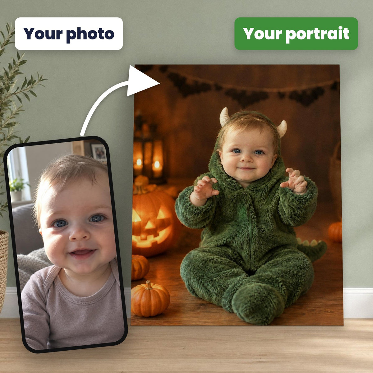 Little Monster – Baby Halloween Portrait – custom canvas portrait, image 2