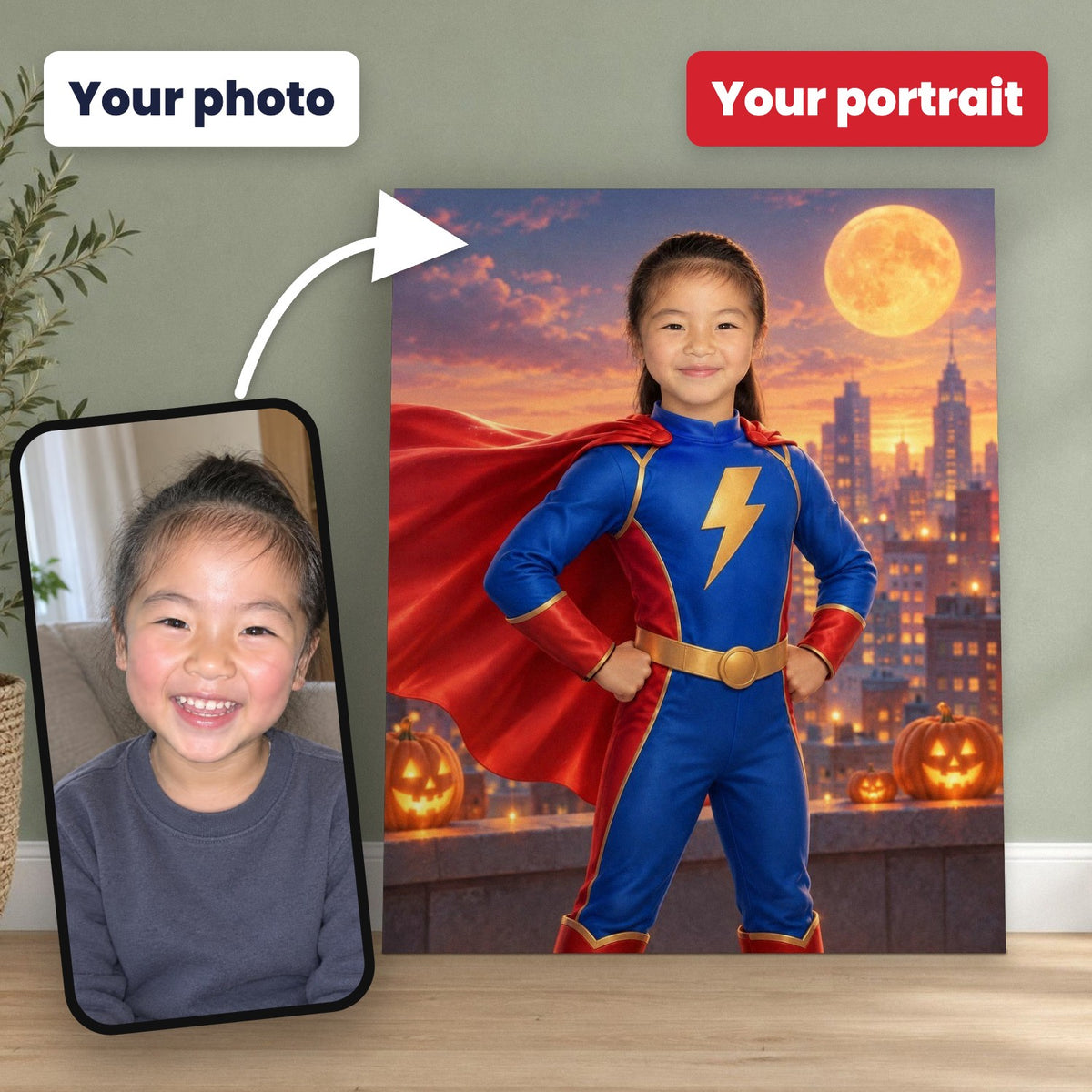 Little Superhero Custom Halloween Portrait – custom canvas portrait, image 2