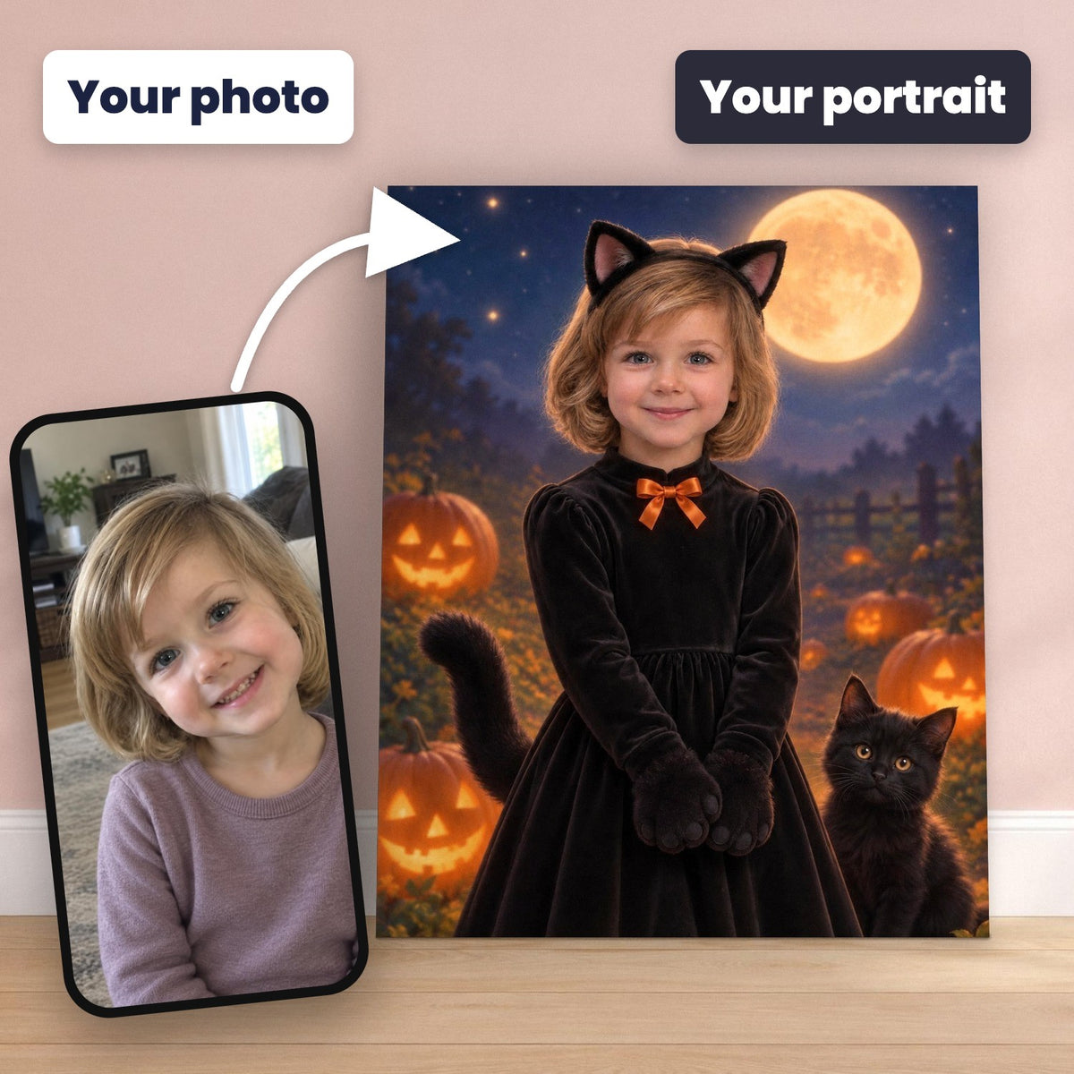 Little Black Cat Custom Halloween Portrait – custom canvas portrait, image 2