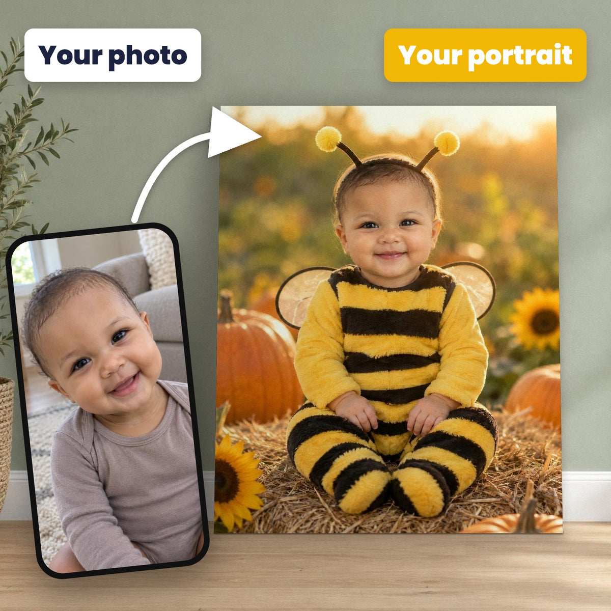Little Bumblebee Baby Portrait – custom canvas portrait, image 2