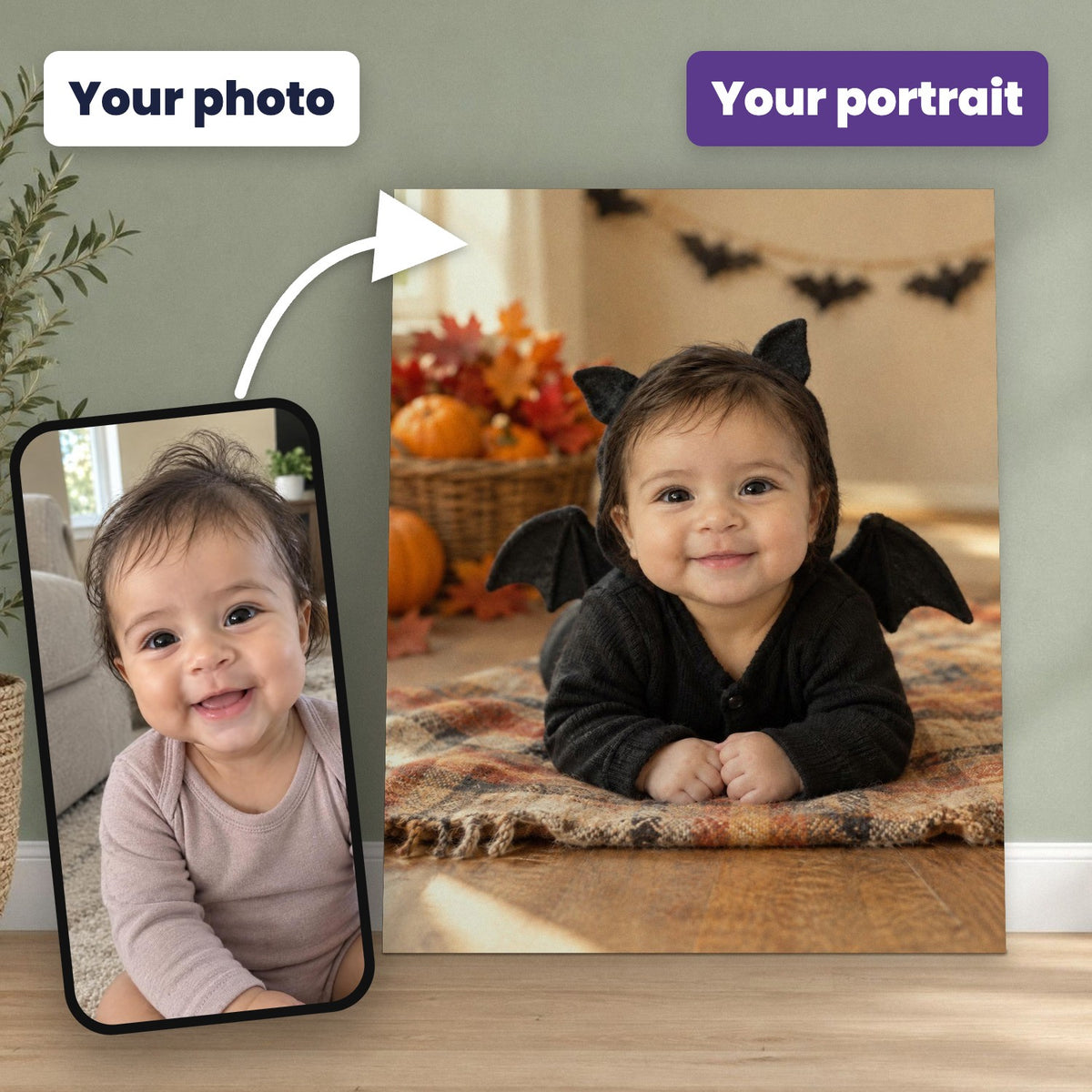 Little Bat Baby Halloween Portrait – custom canvas portrait, image 2
