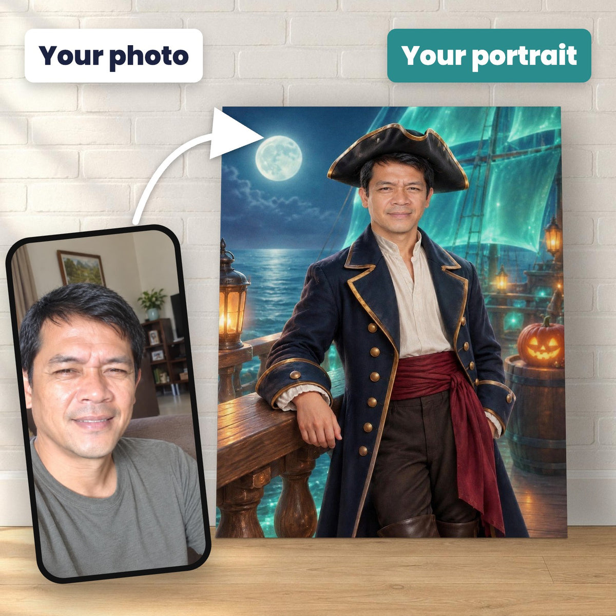 Ghost Ship Captain Custom Halloween Portrait – custom canvas portrait, image 2
