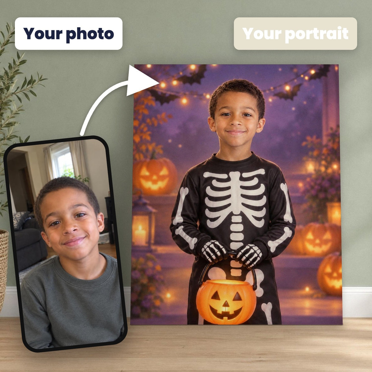 Little Skeleton Custom Halloween Portrait – custom canvas portrait, image 2