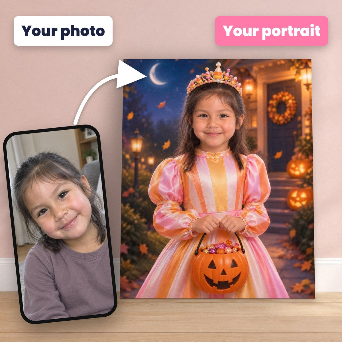 Trick-or-Treat Candy Princess Custom Halloween Portrait – custom canvas portrait, image 2