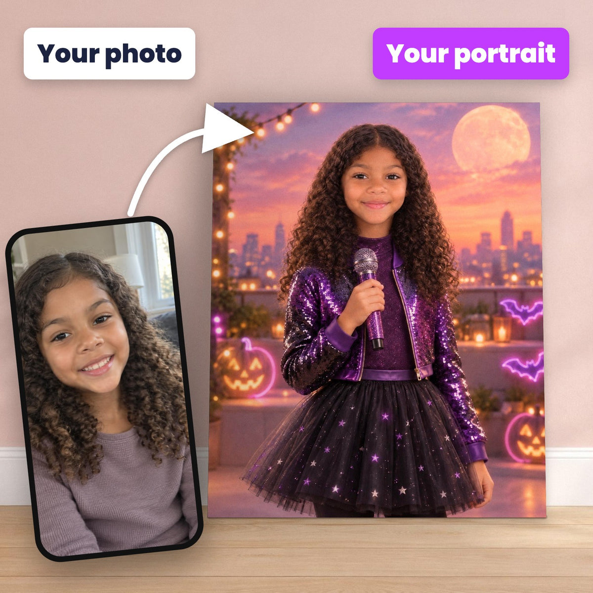 Little Halloween Pop Star Custom Portrait – custom canvas portrait, image 2