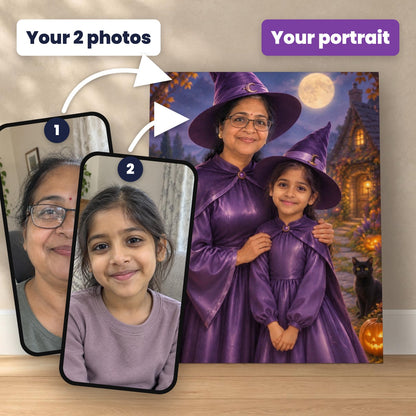 Grandma & Granddaughter Witches – Custom Halloween Portrait – custom canvas portrait, image 2