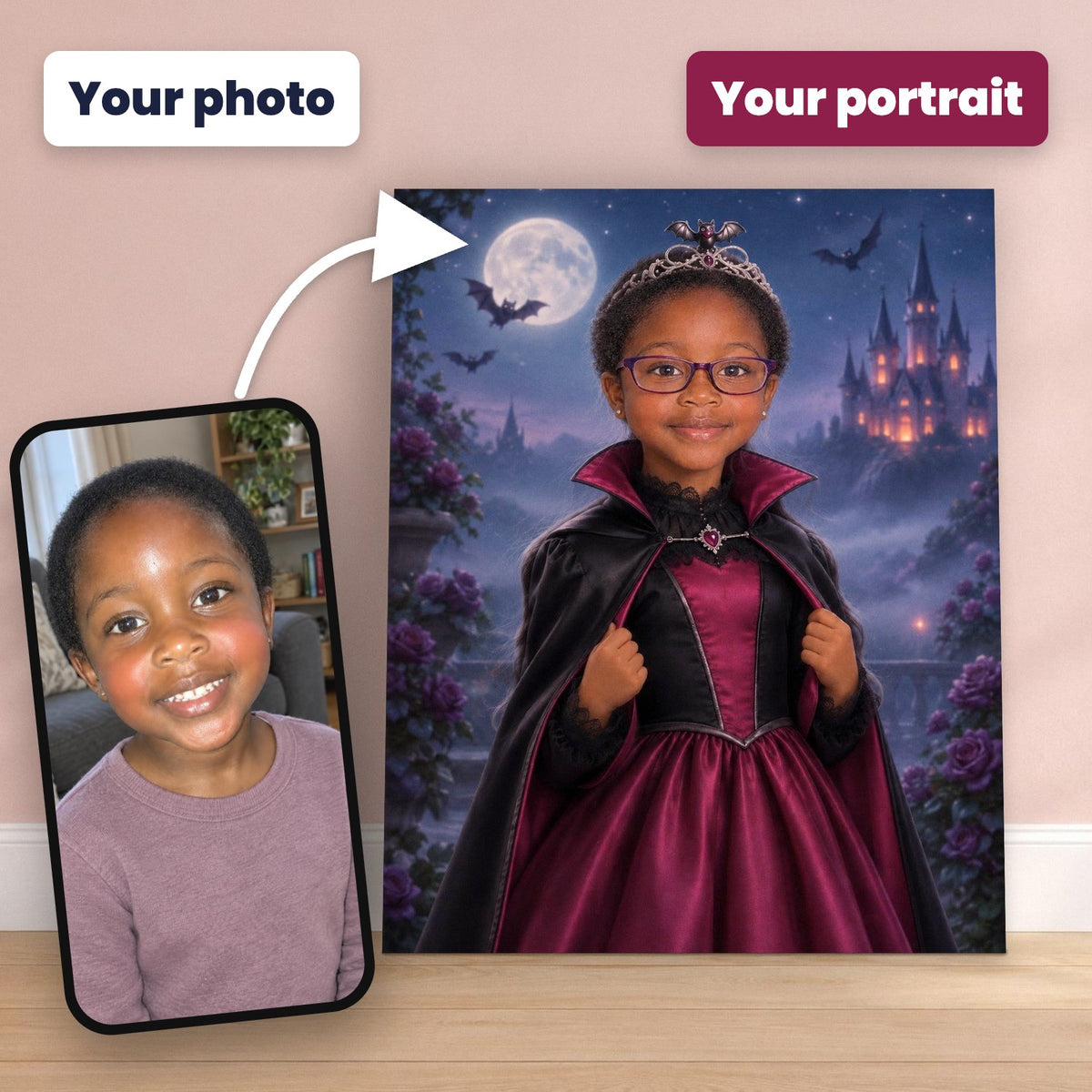 Little Vampire Princess Custom Halloween Portrait – custom canvas portrait, image 2