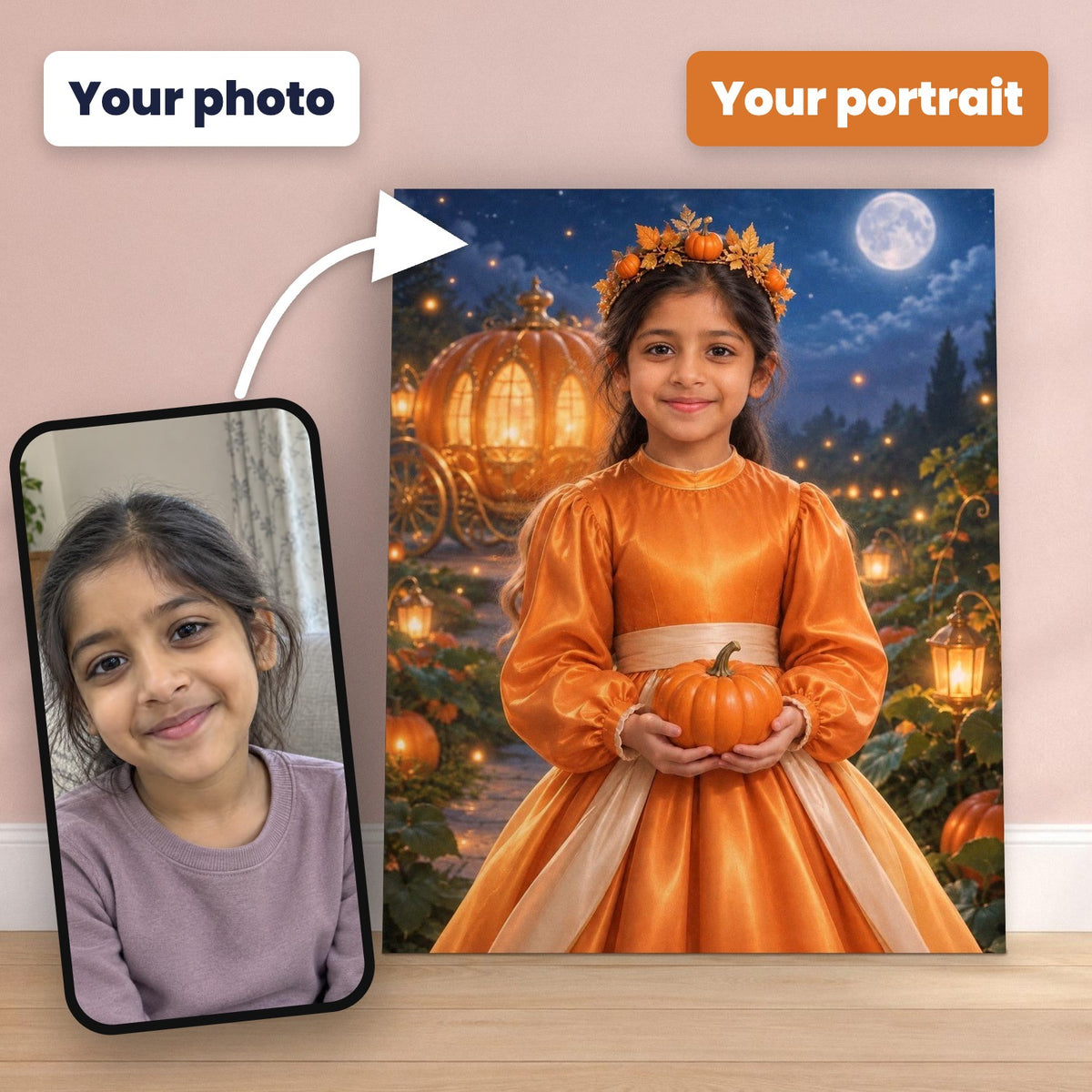 Pumpkin Patch Princess Custom Halloween Portrait – custom canvas portrait, image 2