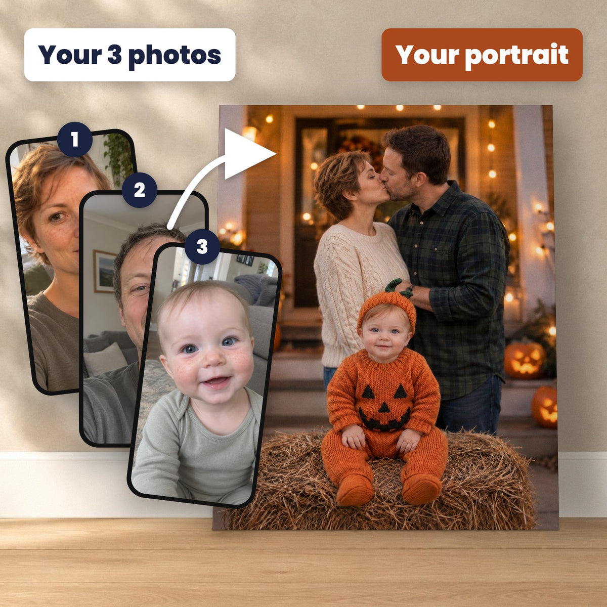 Our First Halloween – Family Portrait with Baby – custom canvas portrait, image 2
