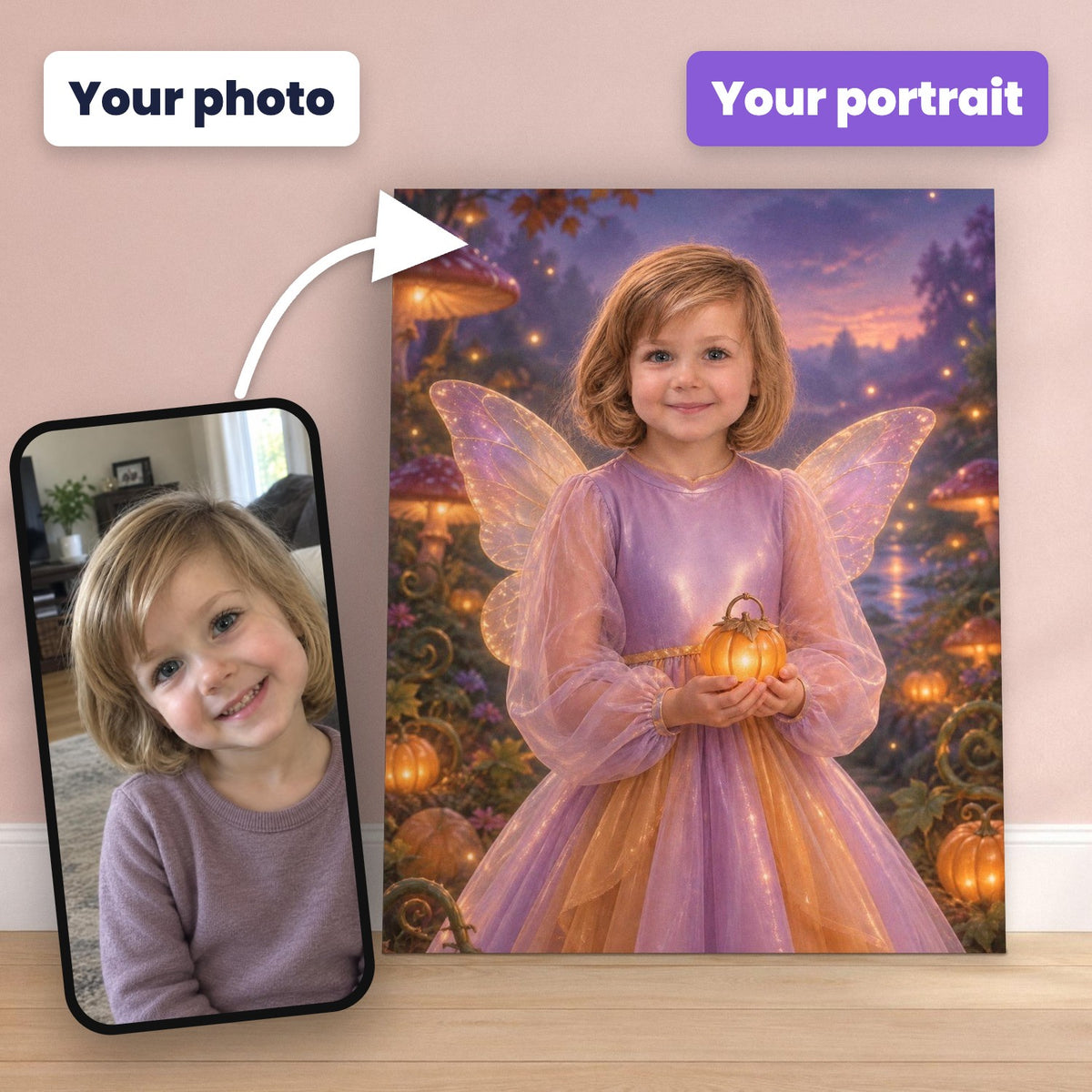 Pumpkin Garden Fairy Custom Halloween Portrait – custom canvas portrait, image 2