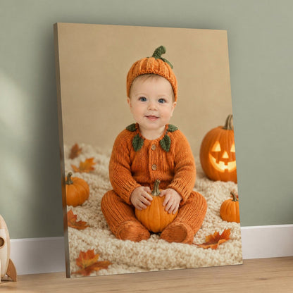 My First Halloween – Little Pumpkin Baby Portrait – custom canvas portrait, image 3