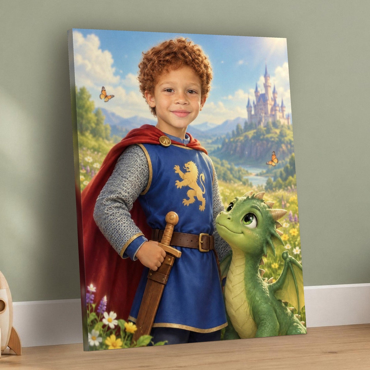 Little Knight & Friendly Dragon Custom Portrait – custom canvas portrait, image 3