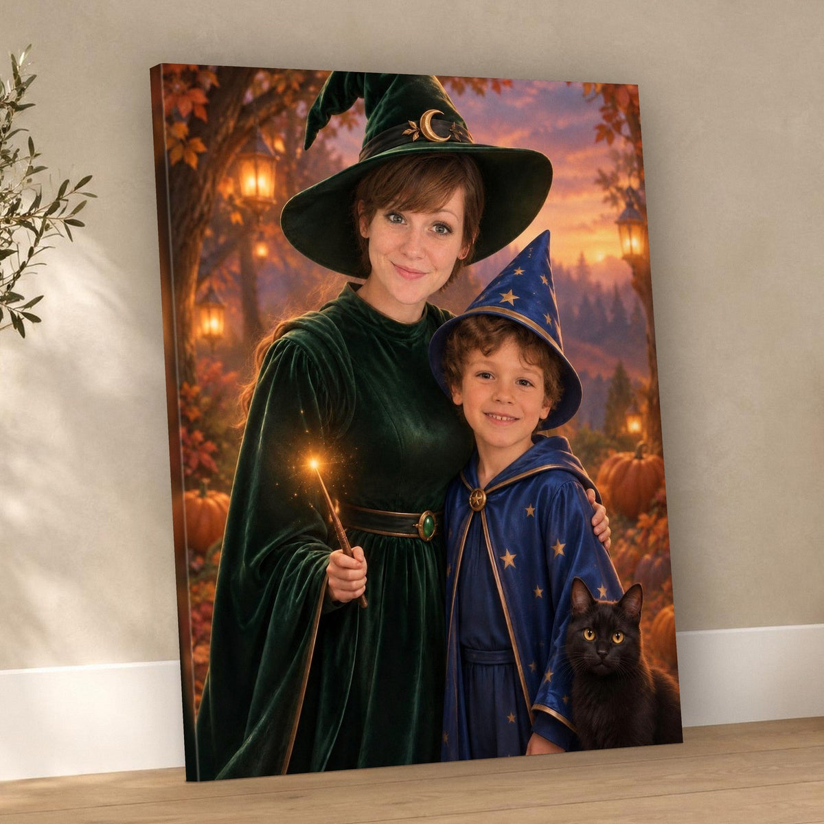 Witch Mom & Little Wizard – Mother & Son Halloween Portrait – custom canvas portrait, image 3