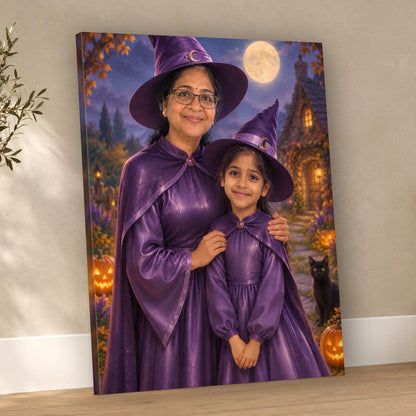Grandma & Granddaughter Witches – Custom Halloween Portrait – custom canvas portrait, image 3