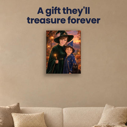 Witch Mom & Little Wizard – Mother & Son Halloween Portrait – custom canvas portrait, image 4