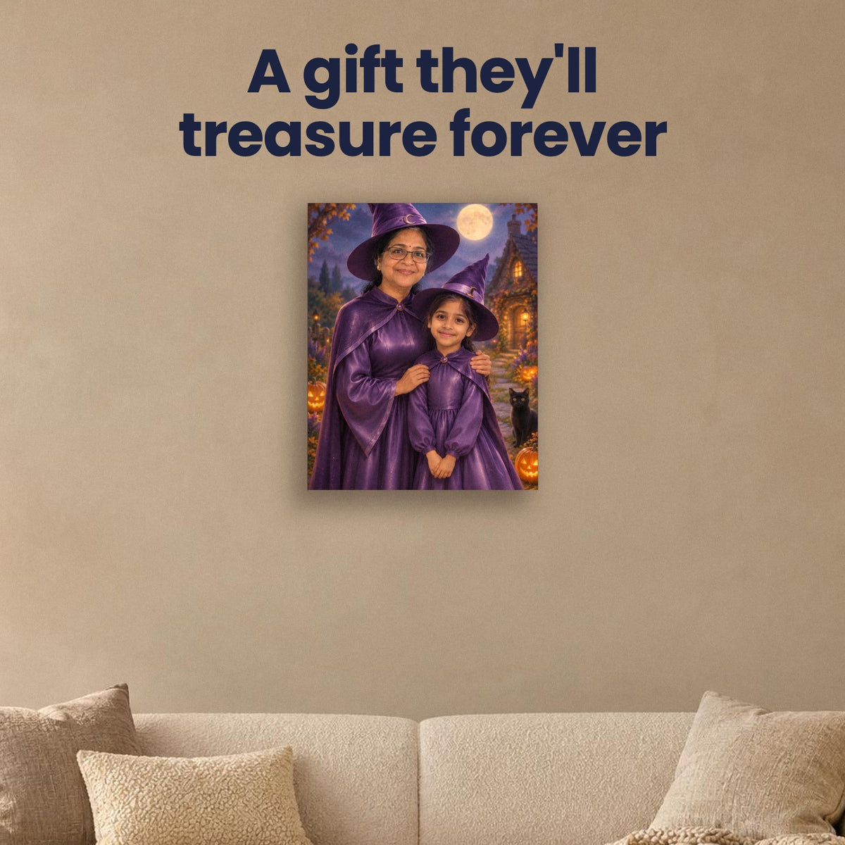 Grandma & Granddaughter Witches – Custom Halloween Portrait – custom canvas portrait, image 4