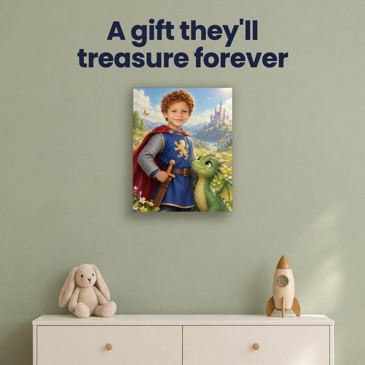 Little Knight & Friendly Dragon Custom Portrait – custom canvas portrait, image 4