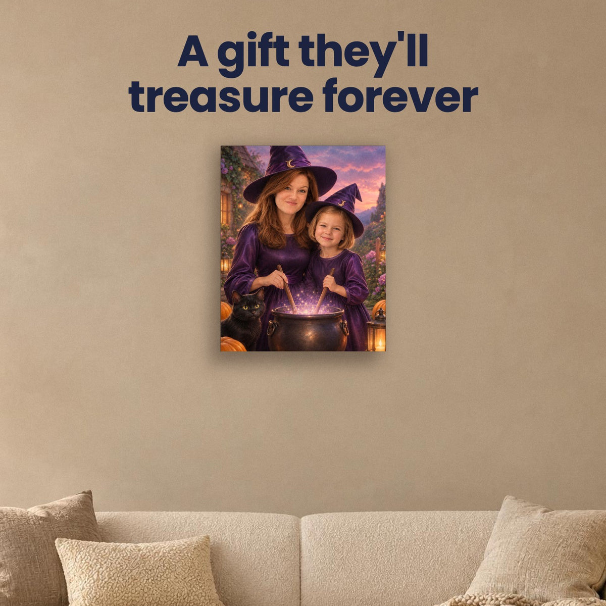 Witch & Little Witch – Mother & Daughter Halloween Portrait – custom canvas portrait, image 4