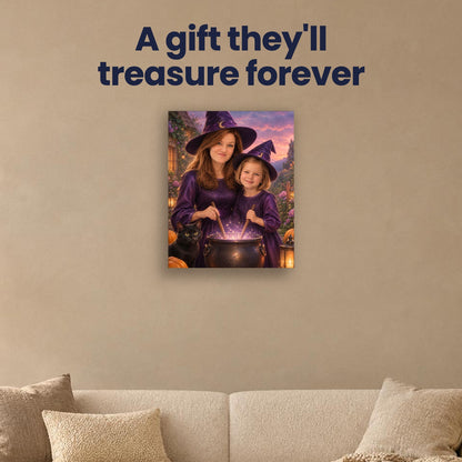 Witch & Little Witch – Mother & Daughter Halloween Portrait – custom canvas portrait, image 4