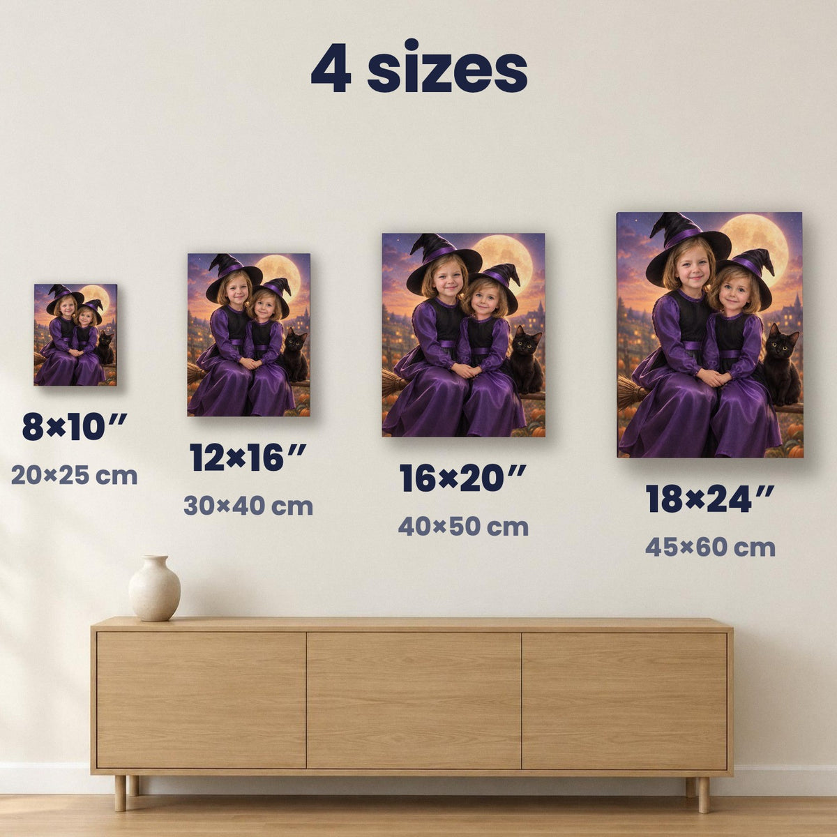 Witch Sisters – Custom Halloween Portrait for Two Girls – custom canvas portrait, image 5
