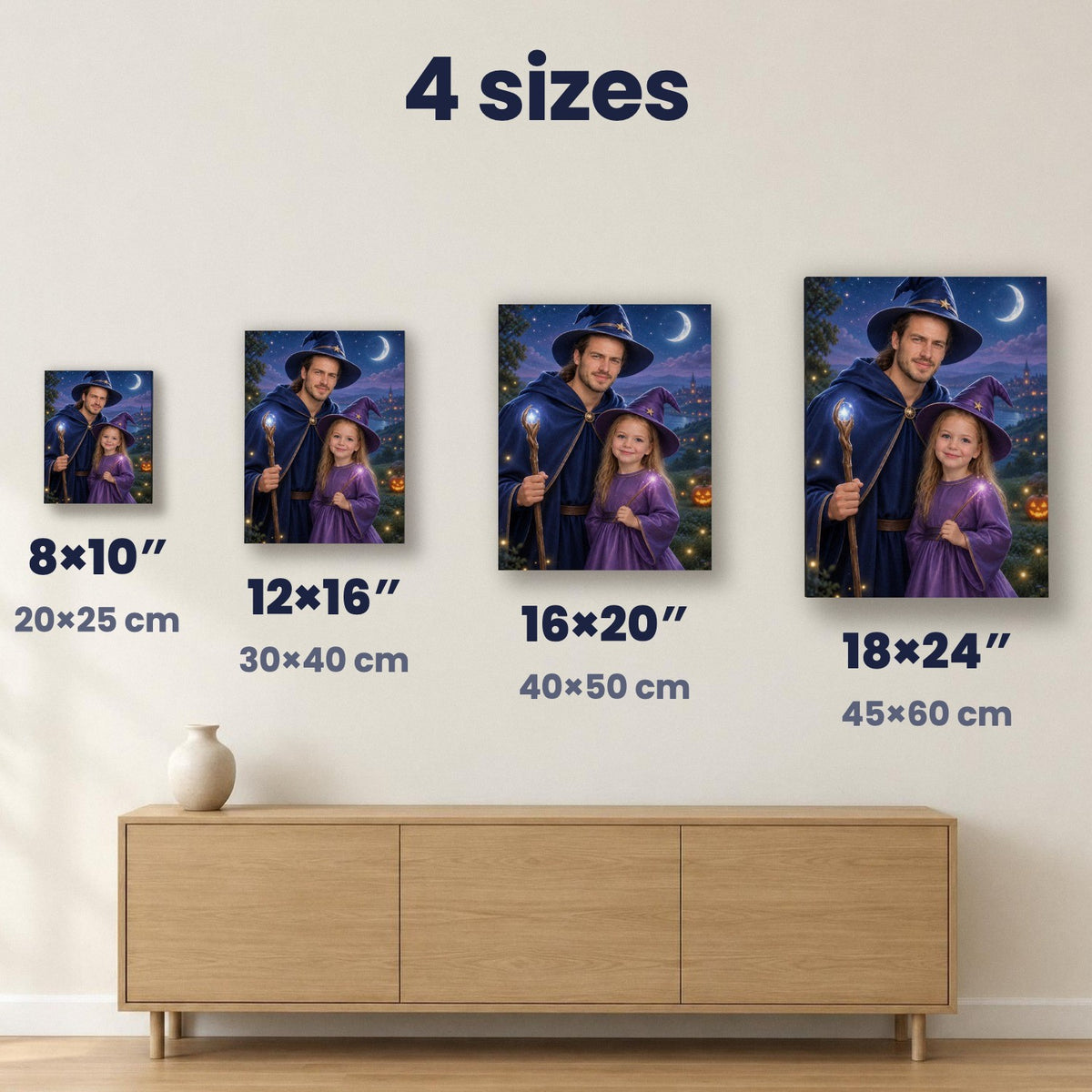 Wizard Dad & Little Witch – Father & Daughter Halloween Portrait – custom canvas portrait, image 5