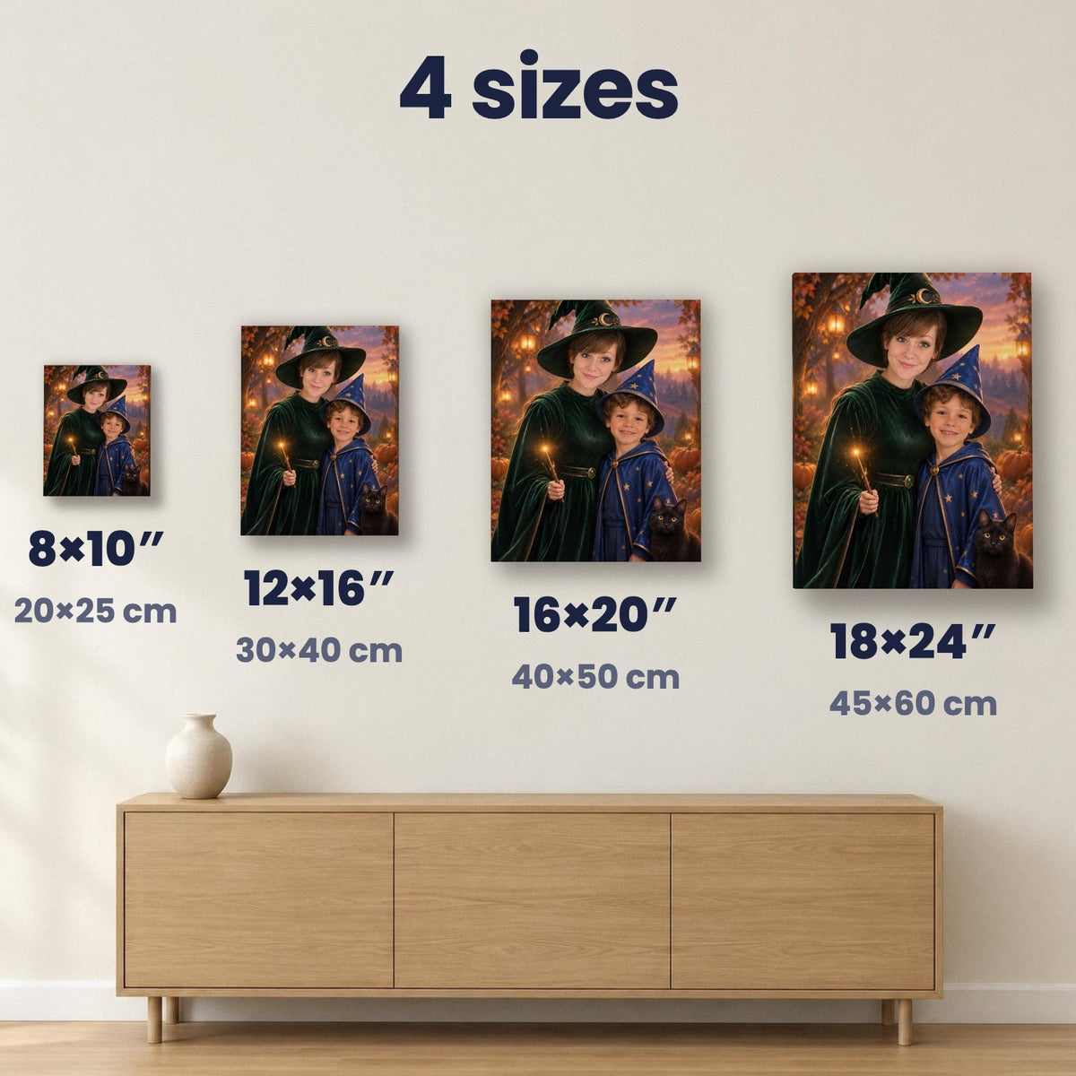 Witch Mom & Little Wizard – Mother & Son Halloween Portrait – custom canvas portrait, image 5