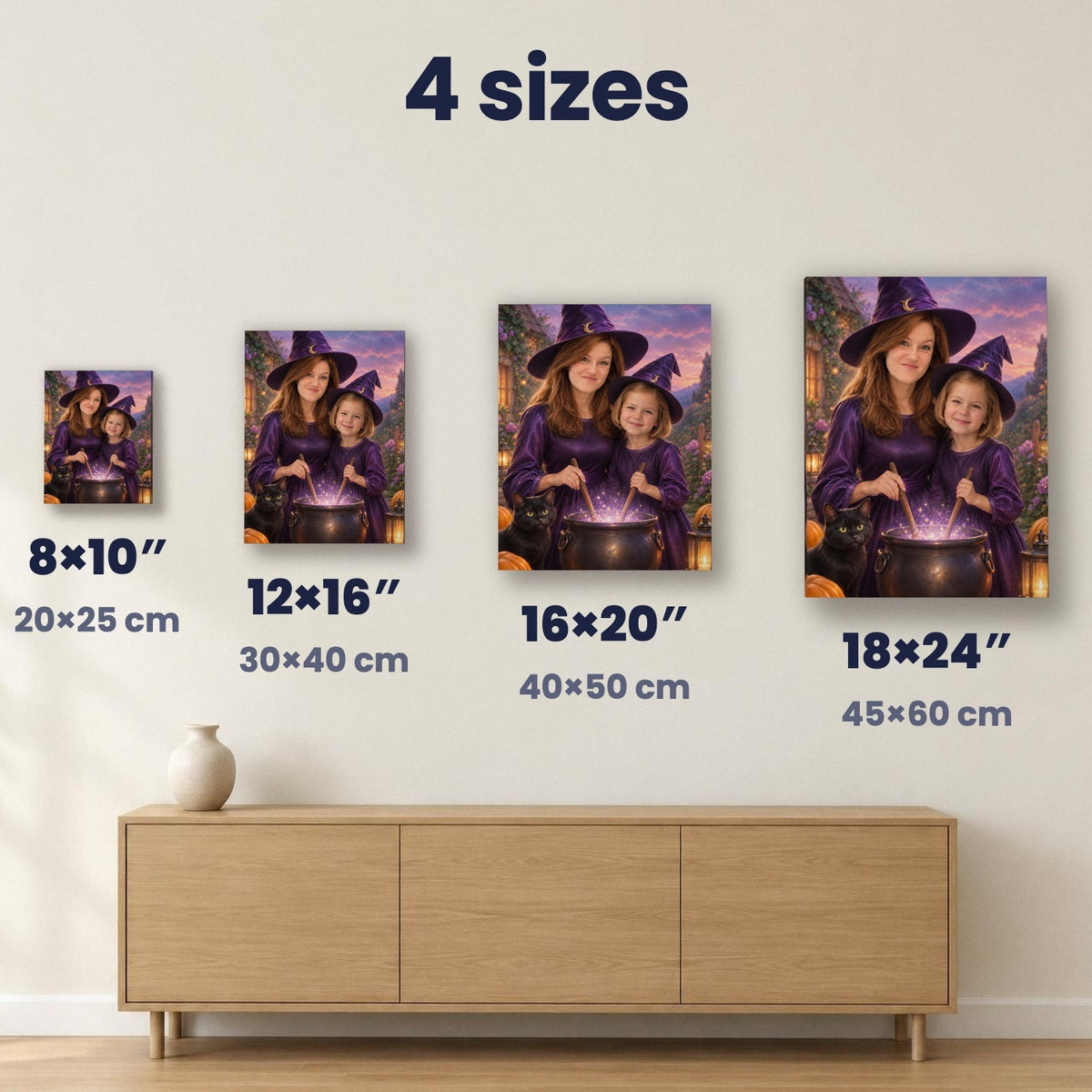 Witch & Little Witch – Mother & Daughter Halloween Portrait – custom canvas portrait, image 5