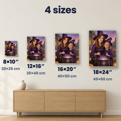 Witch & Little Witch – Mother & Daughter Halloween Portrait – custom canvas portrait, image 5